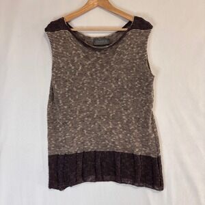 Bill Baber Knit Vest Top Womens M Brown Stripe Handmade Scotland Linen Lagenlook